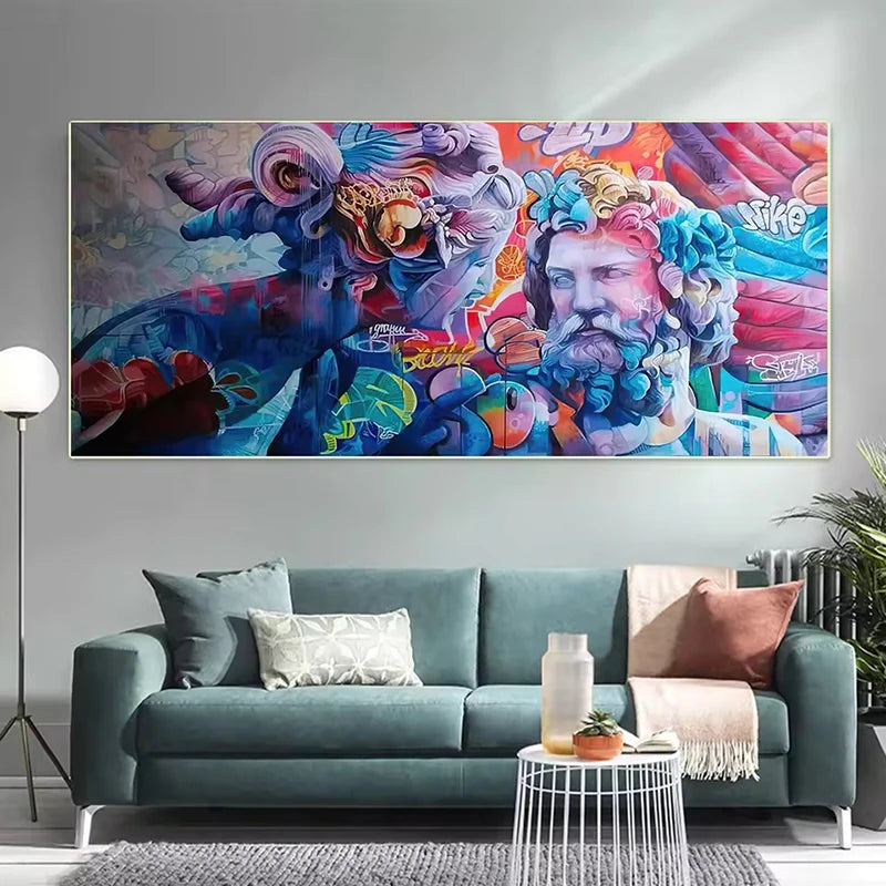 tableau mural moderne multicolore abstrait figures stylisées contemporain pop art sans cadre