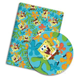 protège coussin personnages animés bob l'éponge motifs floraux lettrage bleu rose grisclair tissu polyester