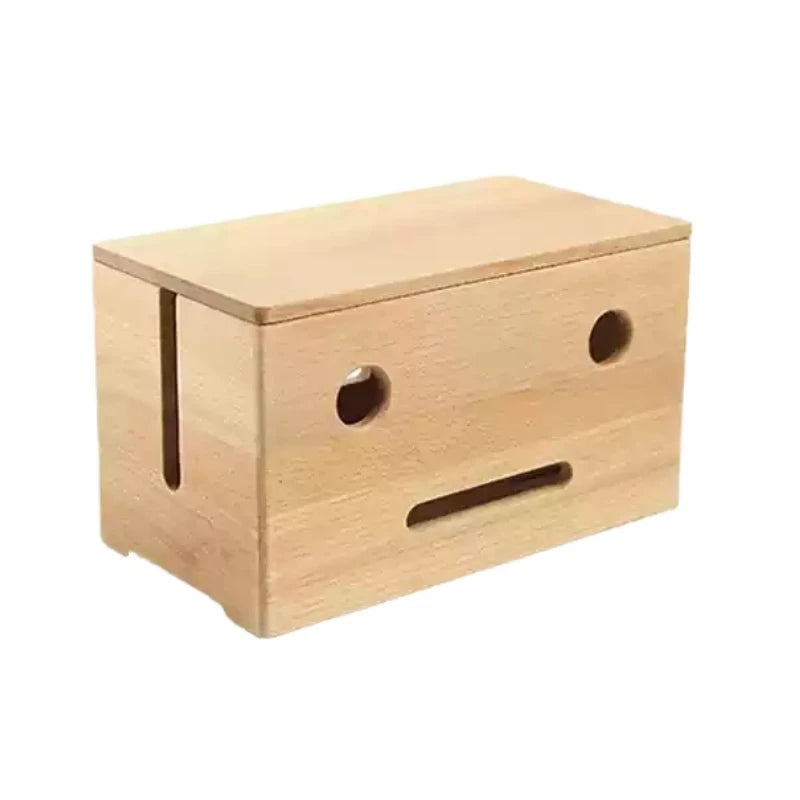 boîte rangement câbles bois marron clair moderne boite chargeur tablette blanc minimaliste