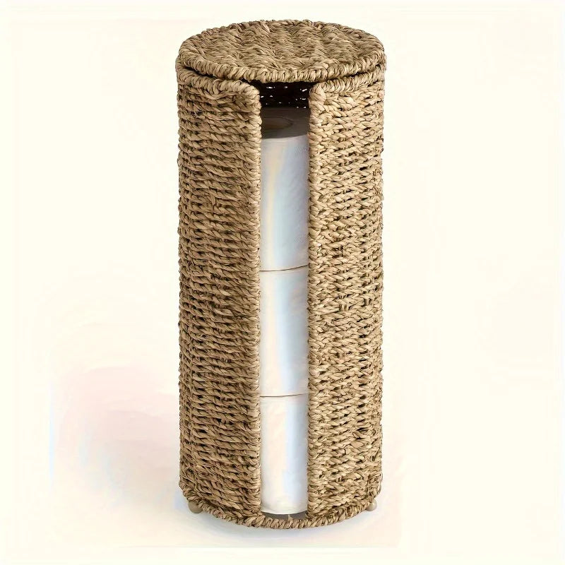porte rouleaux papier toilette pied tressé rustique bohème sans perçage organisateur salle bain