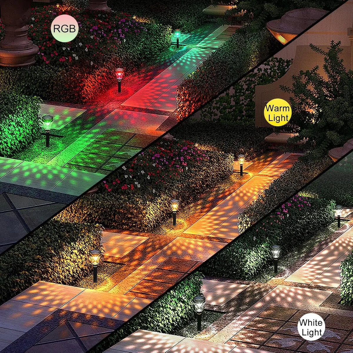lumière solaire extérieure moderne transparente motifs géométriques noir argenté jardin ambiance chemin