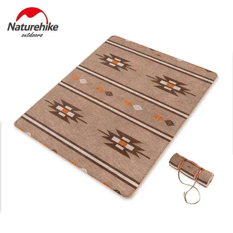 couverture camping marron geométrique tapis chaud vintage 200x150cm poignées cuir opaquetextérieur