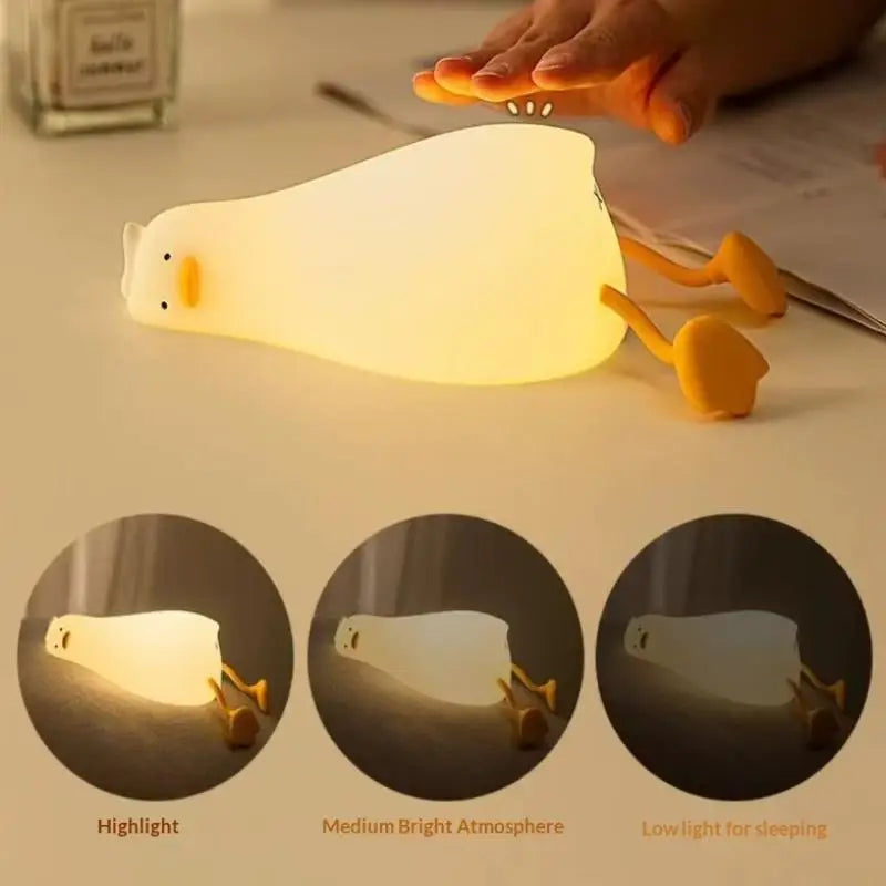 veilleuse canard mignon blanc jaune yeux noirs bec orange moderne table chambre coucher