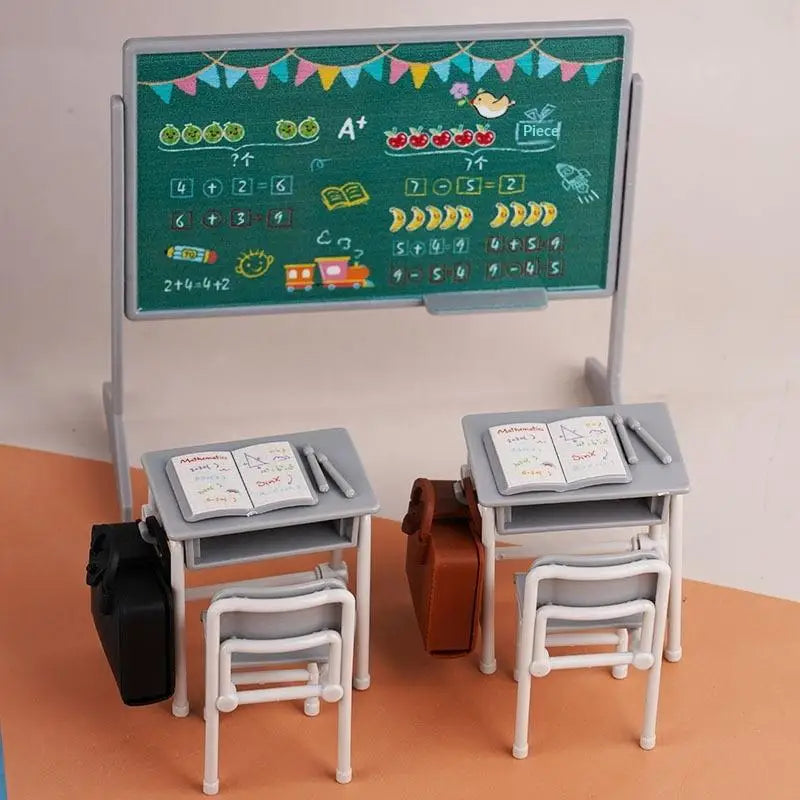 accessoires poupée mobilier scolaire miniature chaises table sac dos crayons livres motifs scolaires modernes