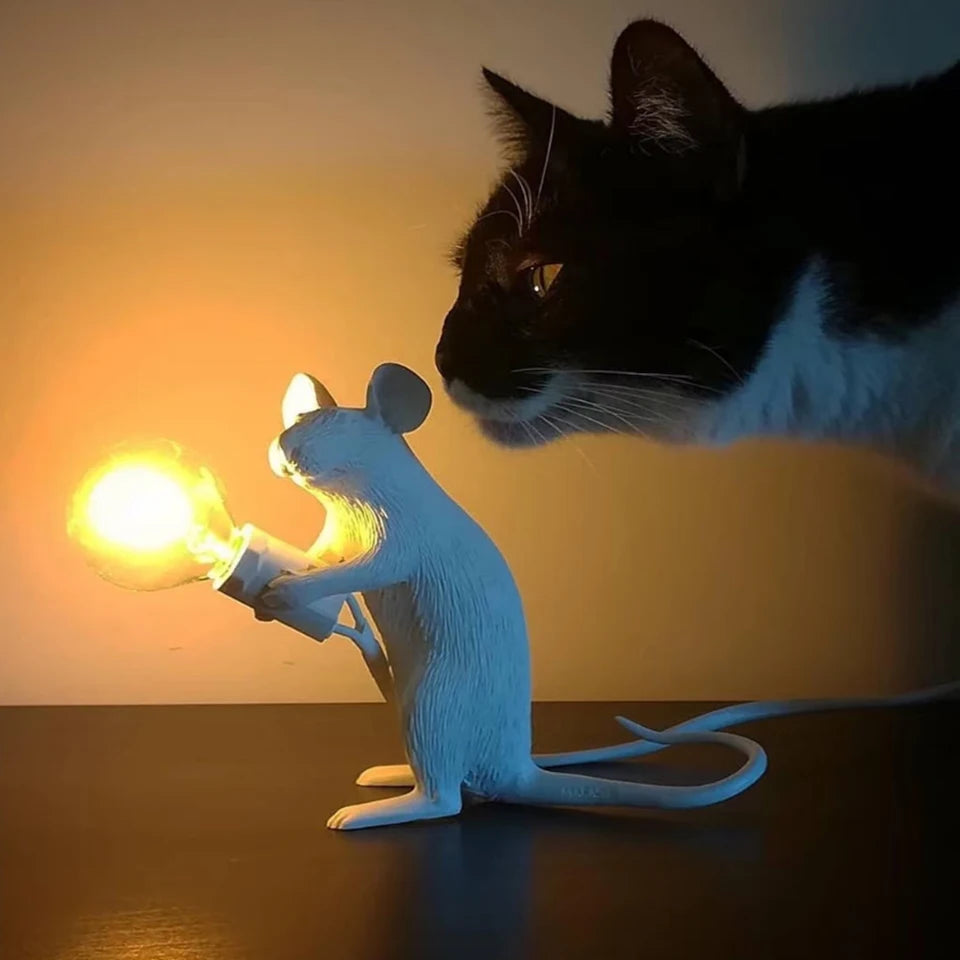lampe poser souris blanc doré contemporaine humoristique transparent ampoule câble électrique