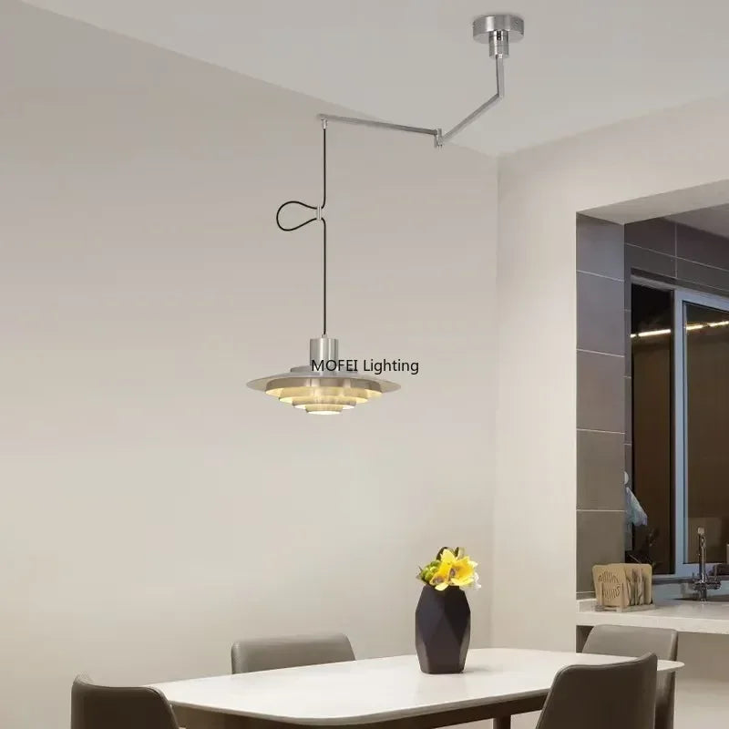 suspension lumineuse argentée moderne nervures câble suspendu chambre salon led minimaliste