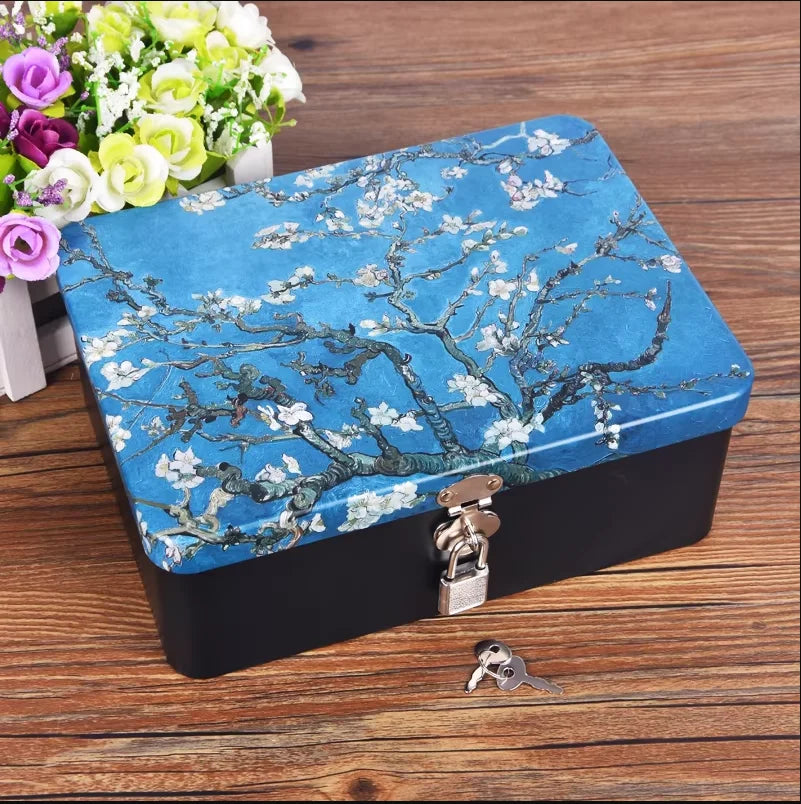 boîte bijoux métal fleurs bleu cadenas personnalisation vintage respectueuse environnement