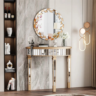 miroir decoratif rond geometrique or marron blanc vert contemporain fixe mural