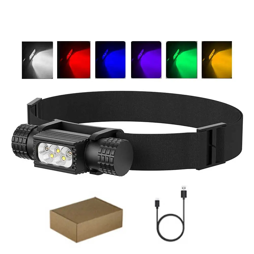 lampe frontale noire led charge usb rohs camping fishing moderne