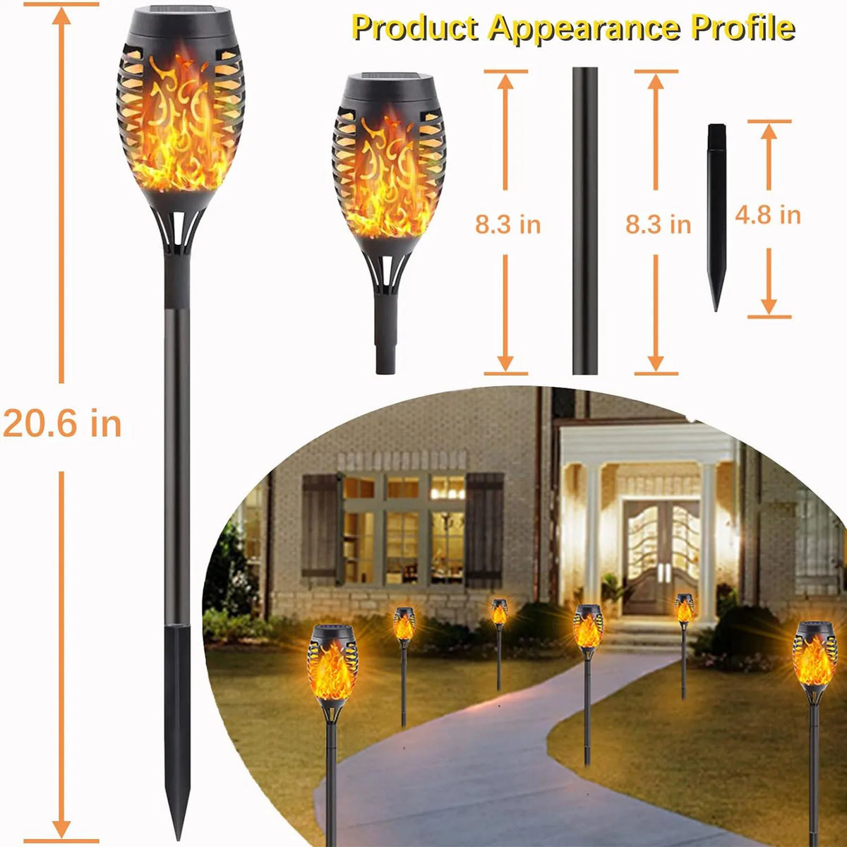 lampe solaire torche flamme artificielle moderne extérieure jardin pelouse tringle ip65 led 2492000lm abs