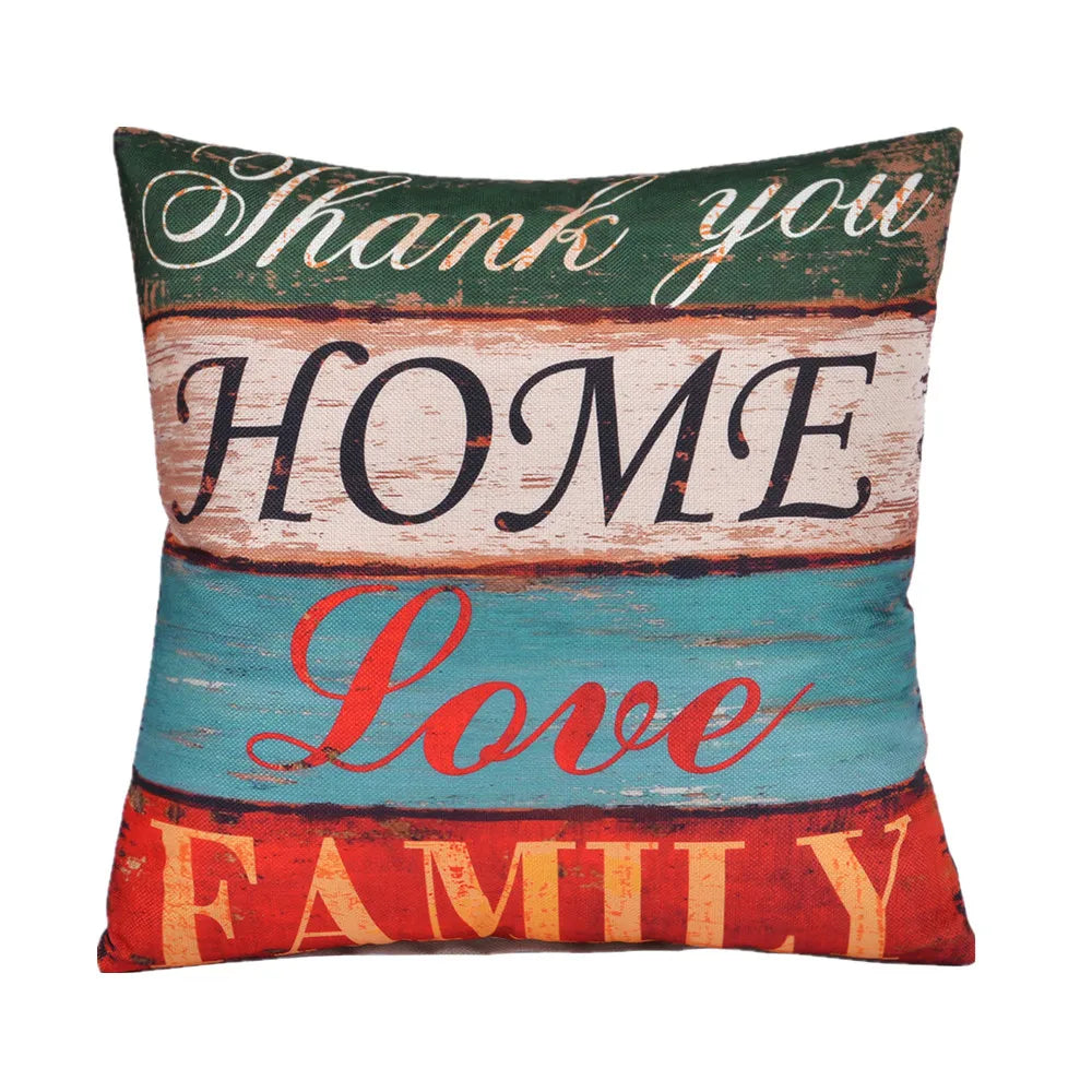 housse coussin vintage carré multicolore lettres relief coton lin décoration canapé chaise voiture lit