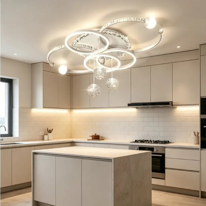 lampe suspendue moderne noire dorée blanche strass étoiles led chambre restaurant villa