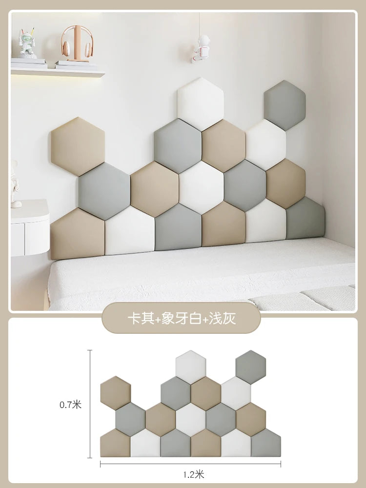 panneaux muraux hexagonaux 3d autocollants géométriques gris beige blanc décoration chambre enfant moderne