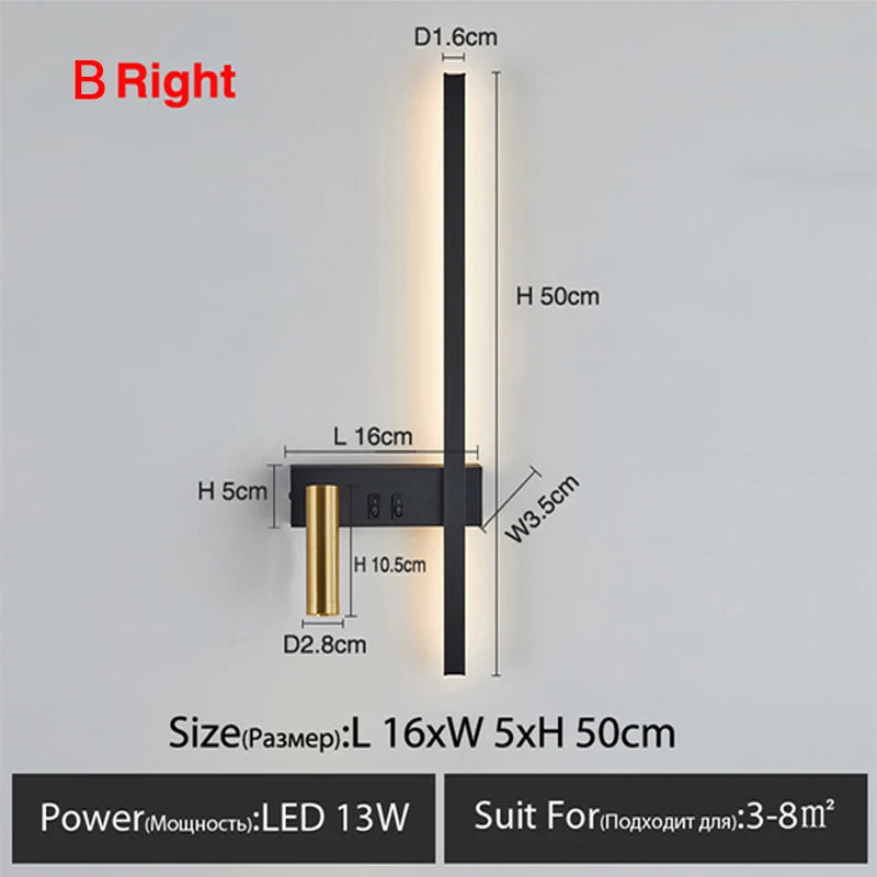 lampe murale moderne noire dorée éclairage cuisine chambre entrée interrupteur fixée mur led sources