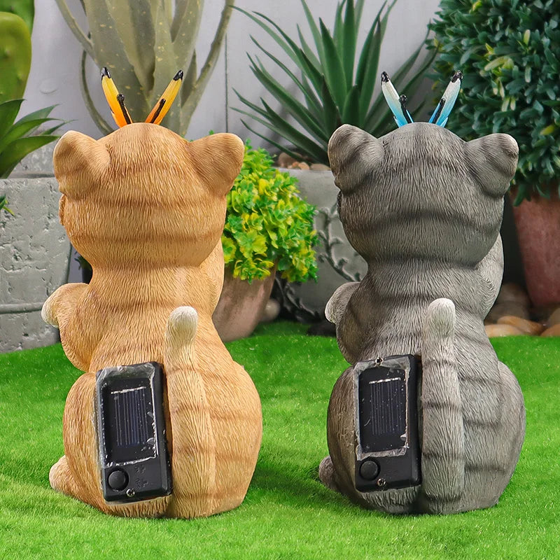 statues chat orange gris réalistes papillons extérieur résine durable decoration jardin enfant