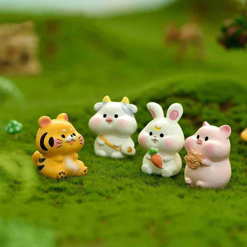figurines animaux dessin animé mignon résine cochon chat mouton licorne miniature decoration jardin halloween