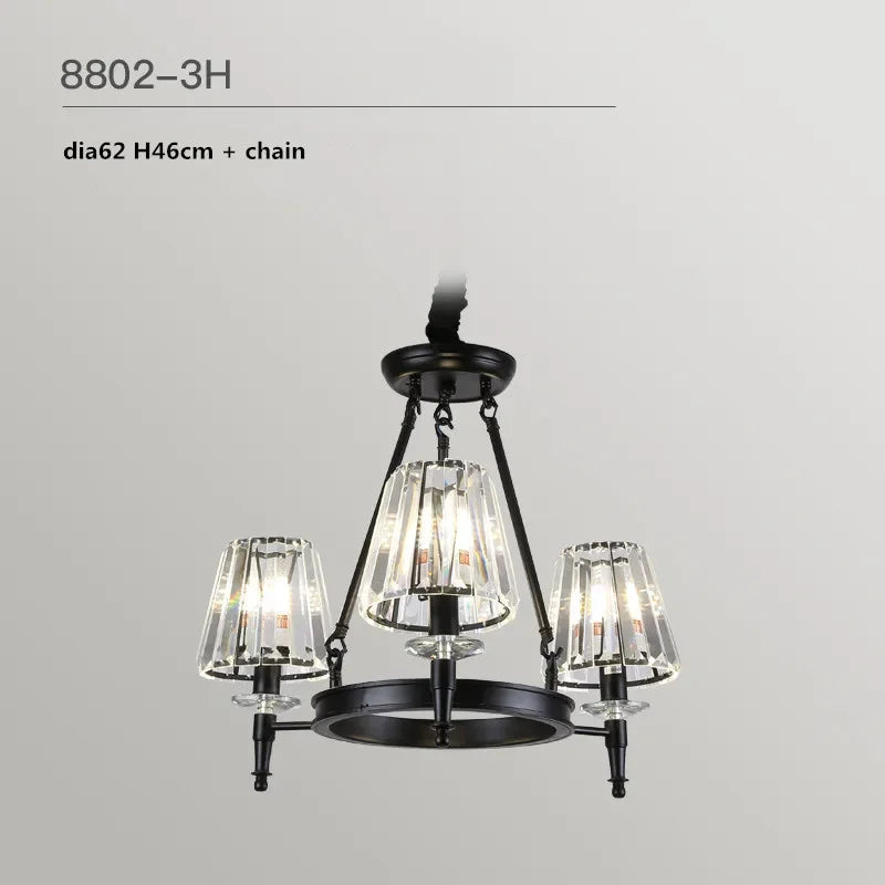 lustre moderne industriel verre taillé noir transparent suspension led abat jour cristal k9