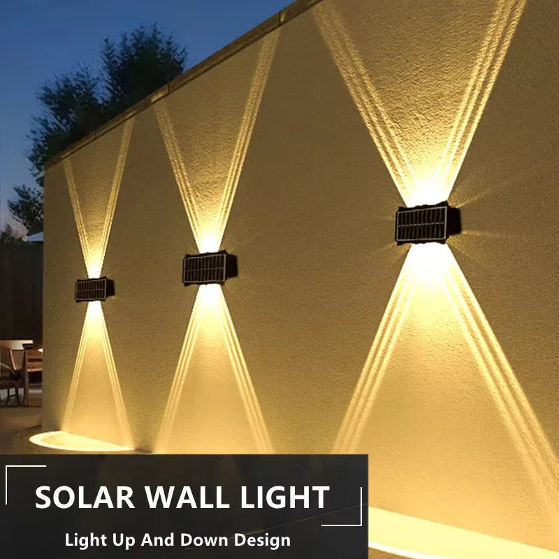 lumière solaire murale led éclairage haut bas moderne panneaux solaires intégrés noir jaune orange