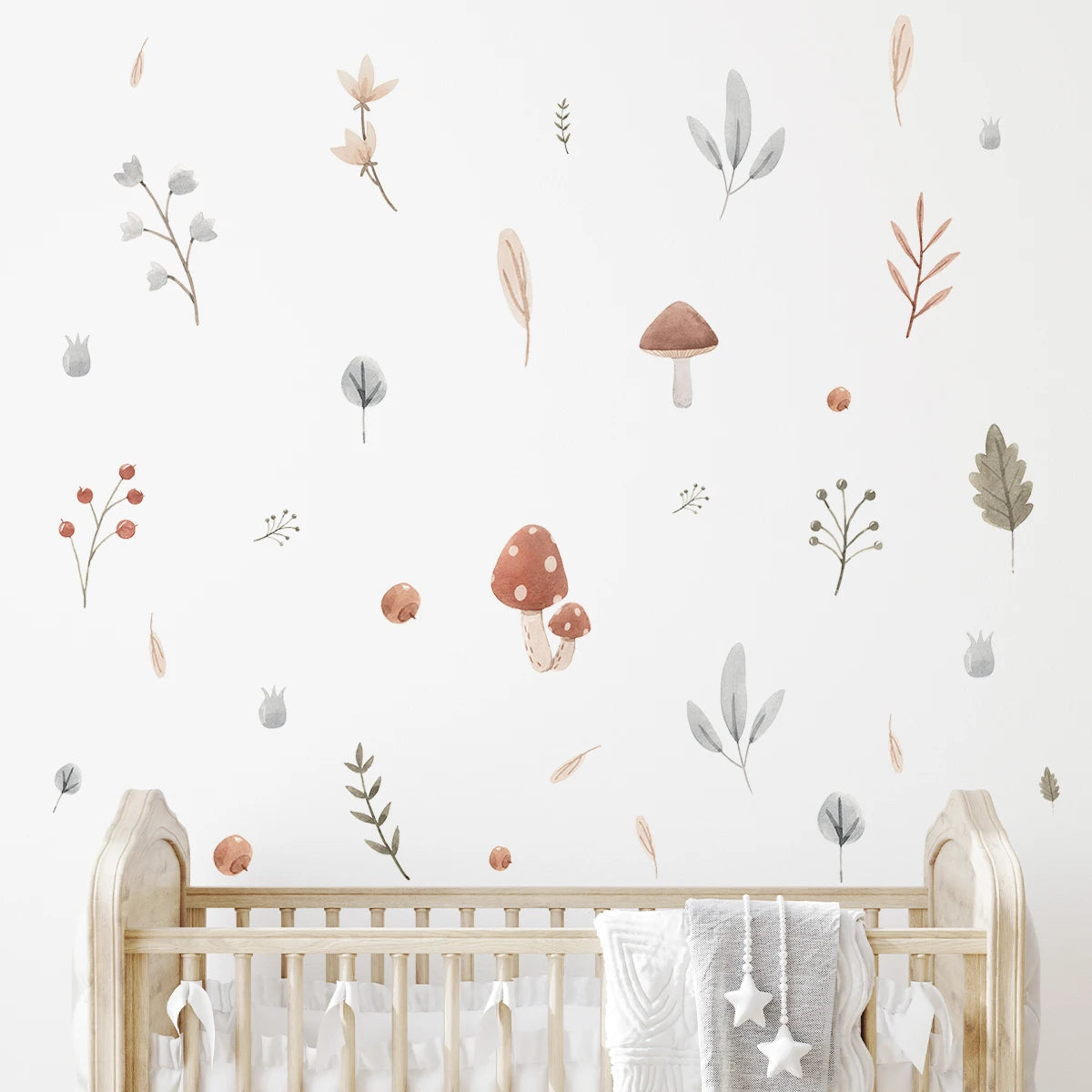 sticker mural dessin animé feuilles champignons fleurs graminées enfants chambre salon DIY
