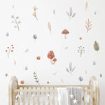 sticker mural dessin animé feuilles champignons fleurs graminées enfants chambre salon DIY