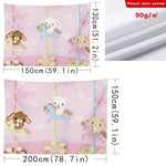tapisserie animaux carrousel rose clair beige bleu illustration douce enfant clips magnétiques 150x130cm 150x200cm