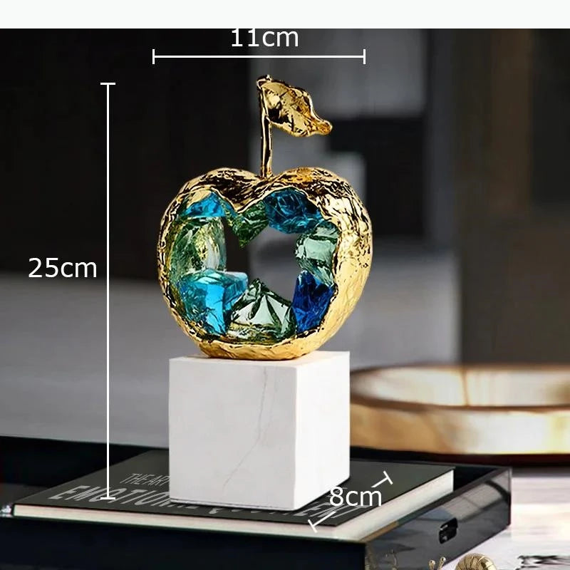 sculpture moderne or fruit marbre transparent poire pomme décoration intérieure contemporain