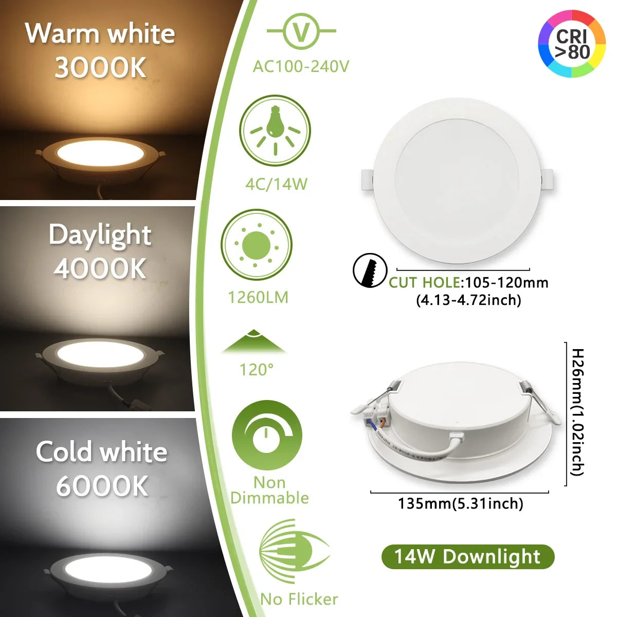downlights led 10w 14w 17w 20w 24w 6w 3000k 4000k 6000k blanc moderne