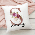 taie d'oreiller motif floral rose lettres initiales respectueux environnement moderne blanc