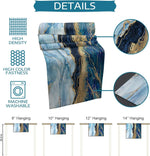 Motif marbré bleu et doré sur un tissu de haute densité et de coloris éclatant, lavable en machine et disponible en quatre tailles de suspensions murales.