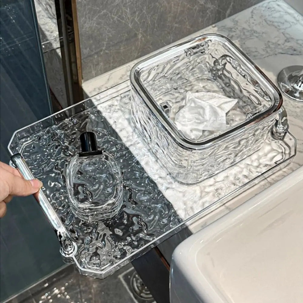 plateau service transparent effet miroir moderne poignées métal porte bijoux serviette taille