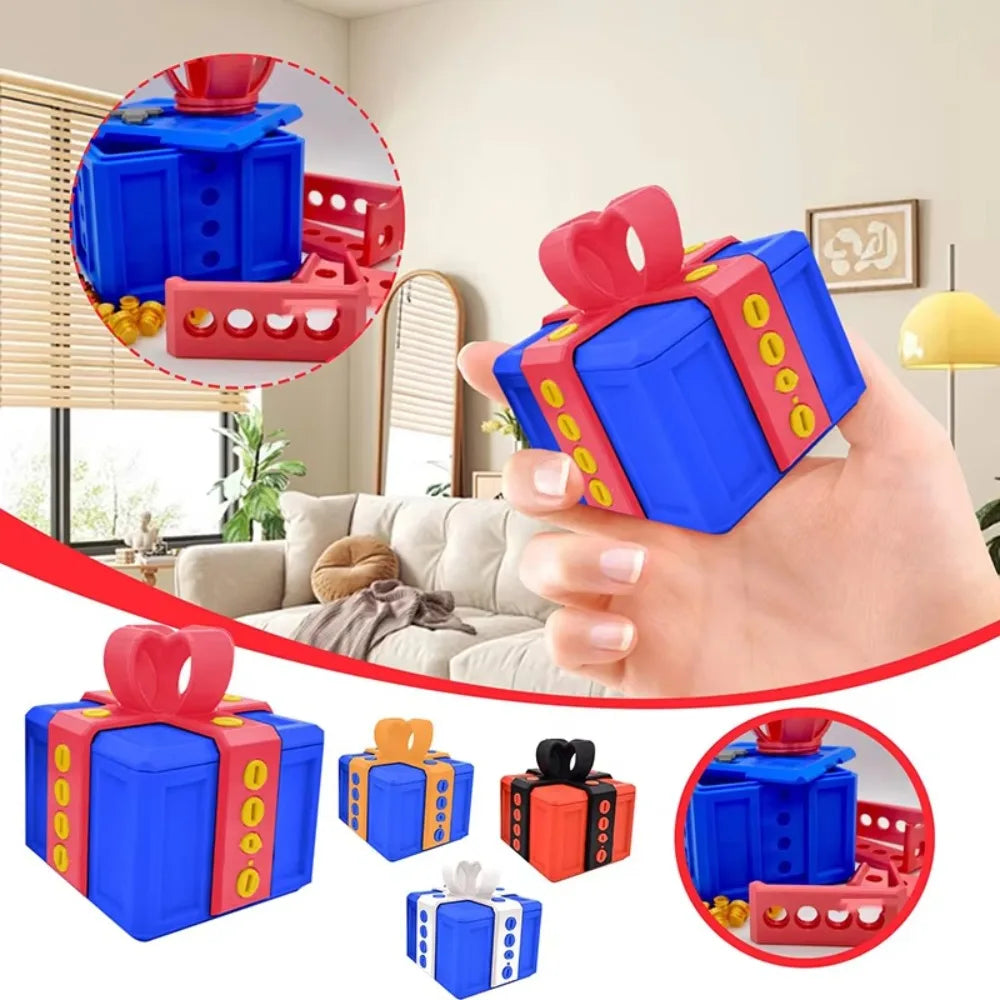 boîte cadeau moderne bleu rouge clips boutons dorés jeu farces
