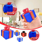 boîte cadeau moderne bleu rouge clips boutons dorés jeu farces