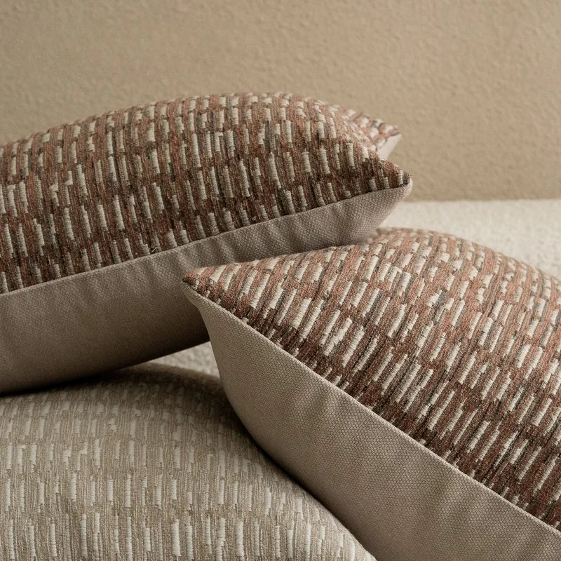 housse coussin géométrique moderne beige marron morroco polyester carré décoration maison canapé chaise voiture
