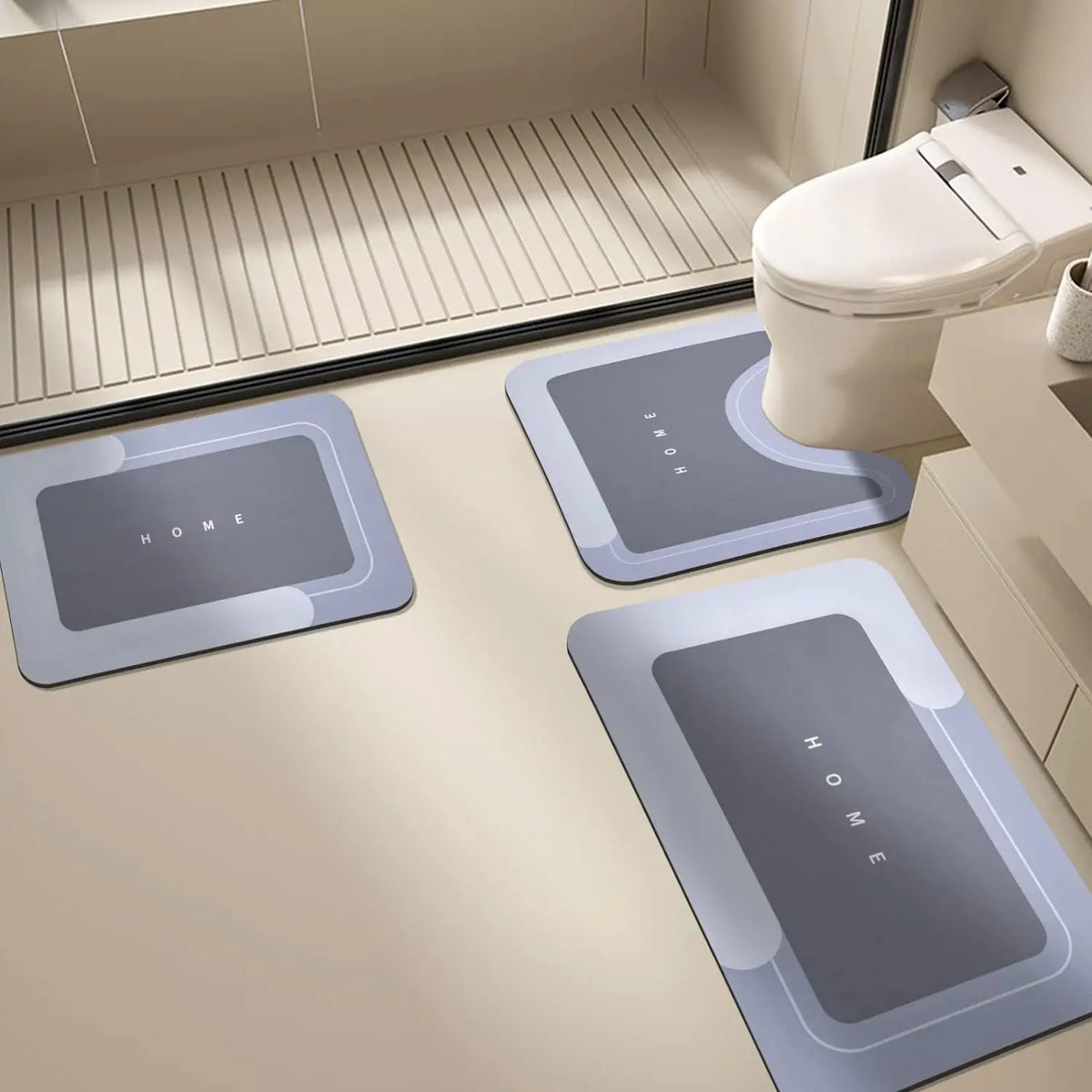 tapis bain moderne gris noir texte antidérapant salle bain maison