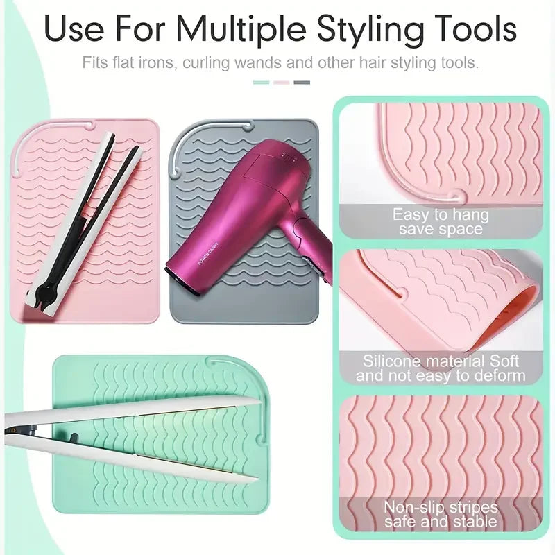 tapis coiffure silicone chauffant rose gris noir bleu vert clips moderne ondulé resistant travel