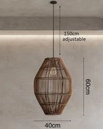 Suspension rattan tressée moderne naturelle salon chambre lumière chaîne métallique