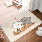 tapis sol moderne motif chat mignon mangeant nouilles rose gris blanc intérieur extérieur
