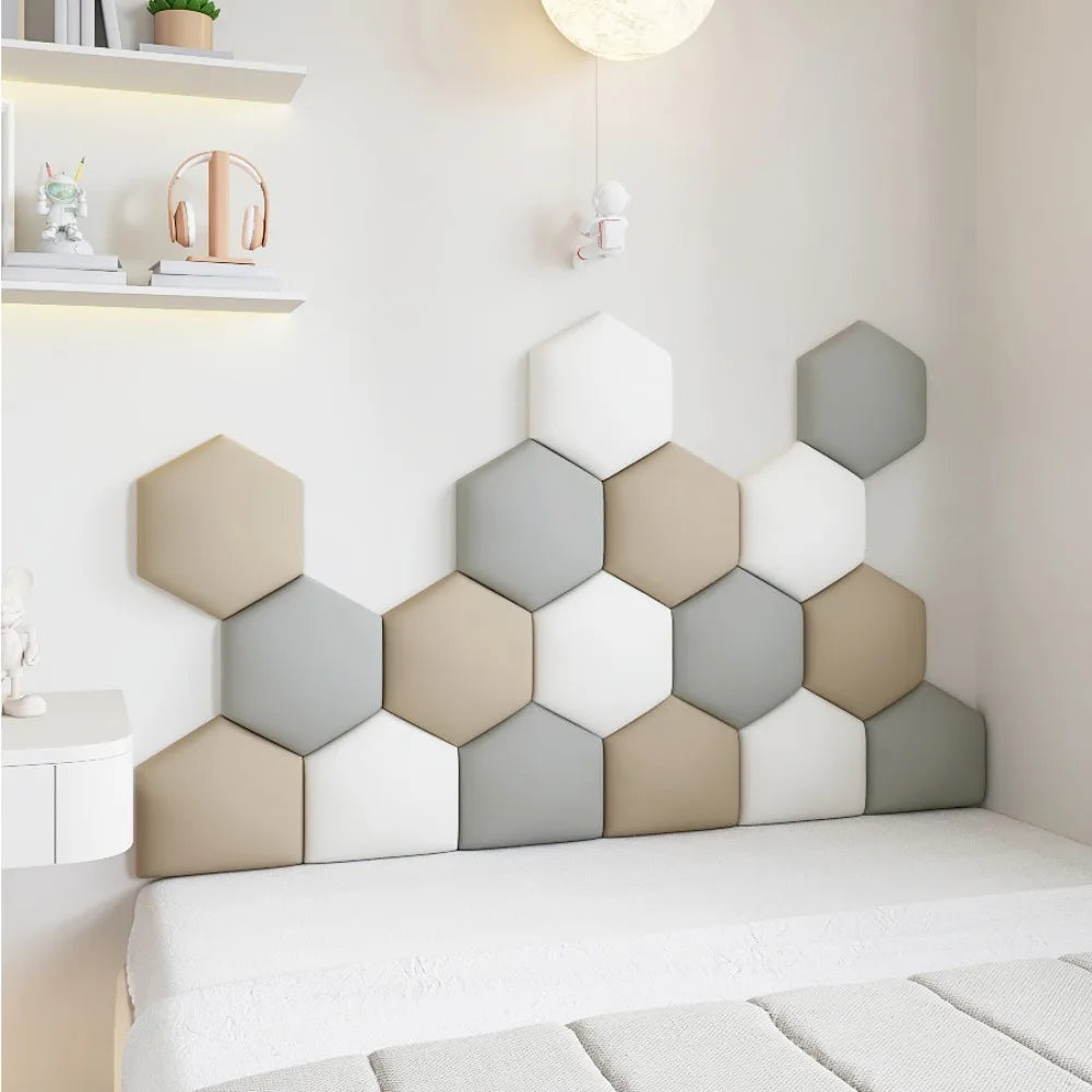 panneaux muraux hexagonaux 3d autocollants géométriques gris beige blanc décoration chambre enfant moderne