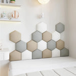 panneaux muraux hexagonaux 3d autocollants géométriques gris beige blanc décoration chambre enfant moderne