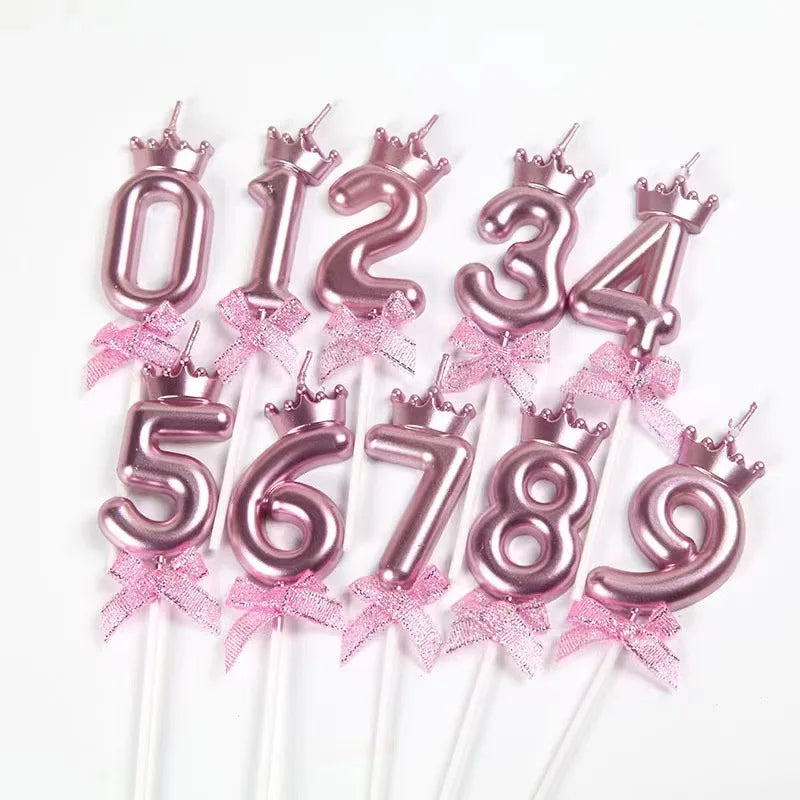 bougies numeriques rose couronne ruban brillant pique decoration anniversaire festif chiffres princesse