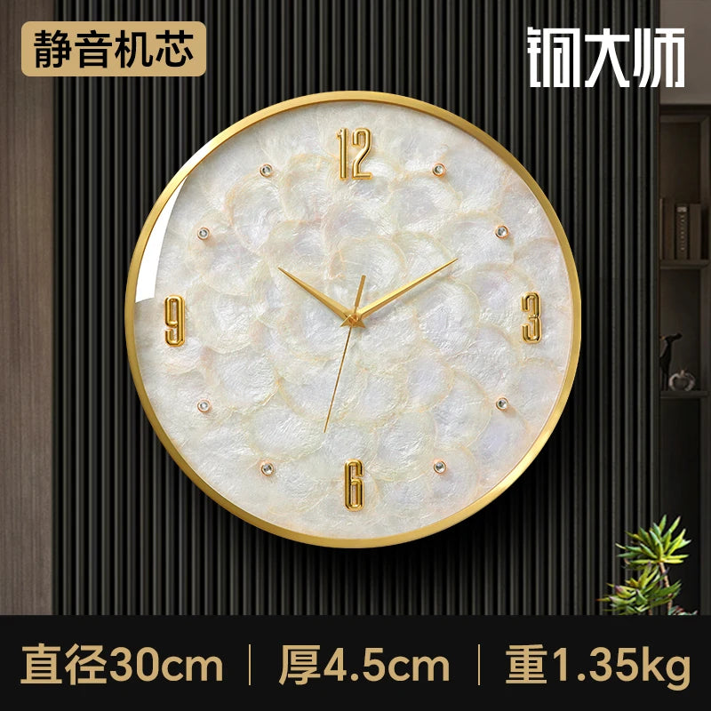horloge murale moderne or blanc élégante aiguille dorée salle couloir decoration maison fixation invisible
