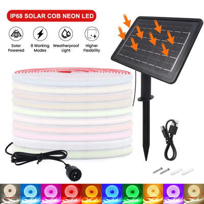 Ruban LED solaire COB IP68 blanc chaud extérieur