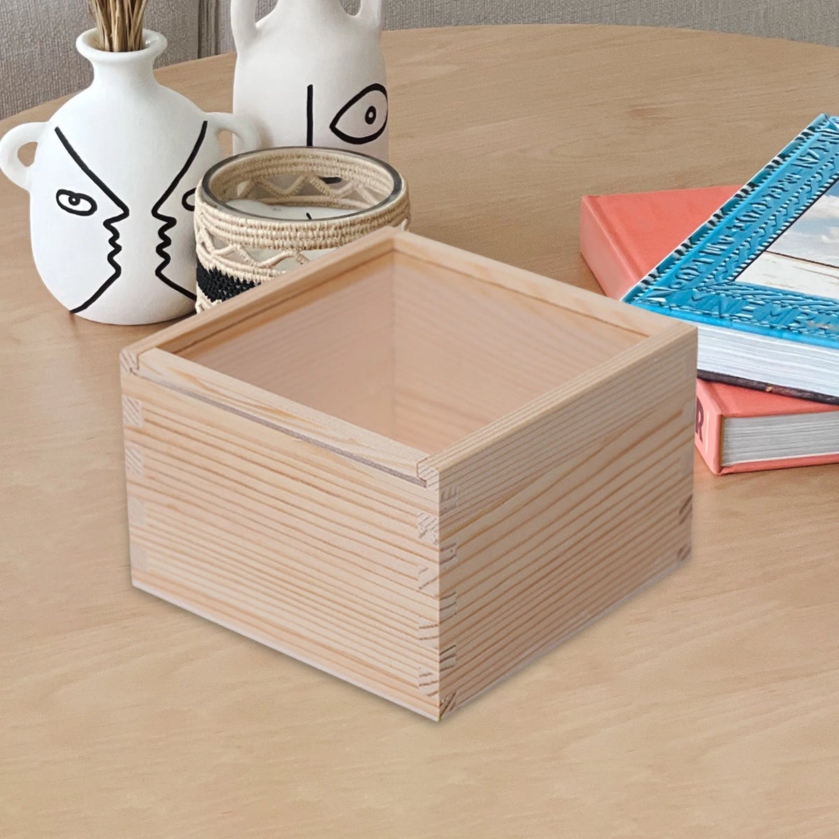 boîte bois transparente couvercle clip bijoux organisation photo rustique minimaliste porte objet decoration