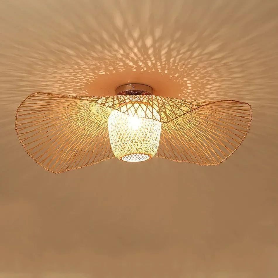 lampe suspendue bambou tressé moderne artisanale naturelle chaînes maisonDecoration lumière restaurant