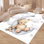 tapis moderne ours lune étoiles gamer velours polyester blanc marron gris chambre enfant salon