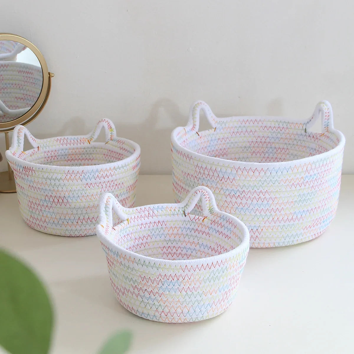 panier rangement tissu poignées cosmétiques petits objets moderne