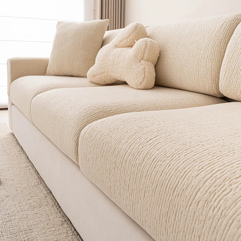 housse canapé beige clair tissu côtelé moderne protection siège salon universelle antidérapante ajustable