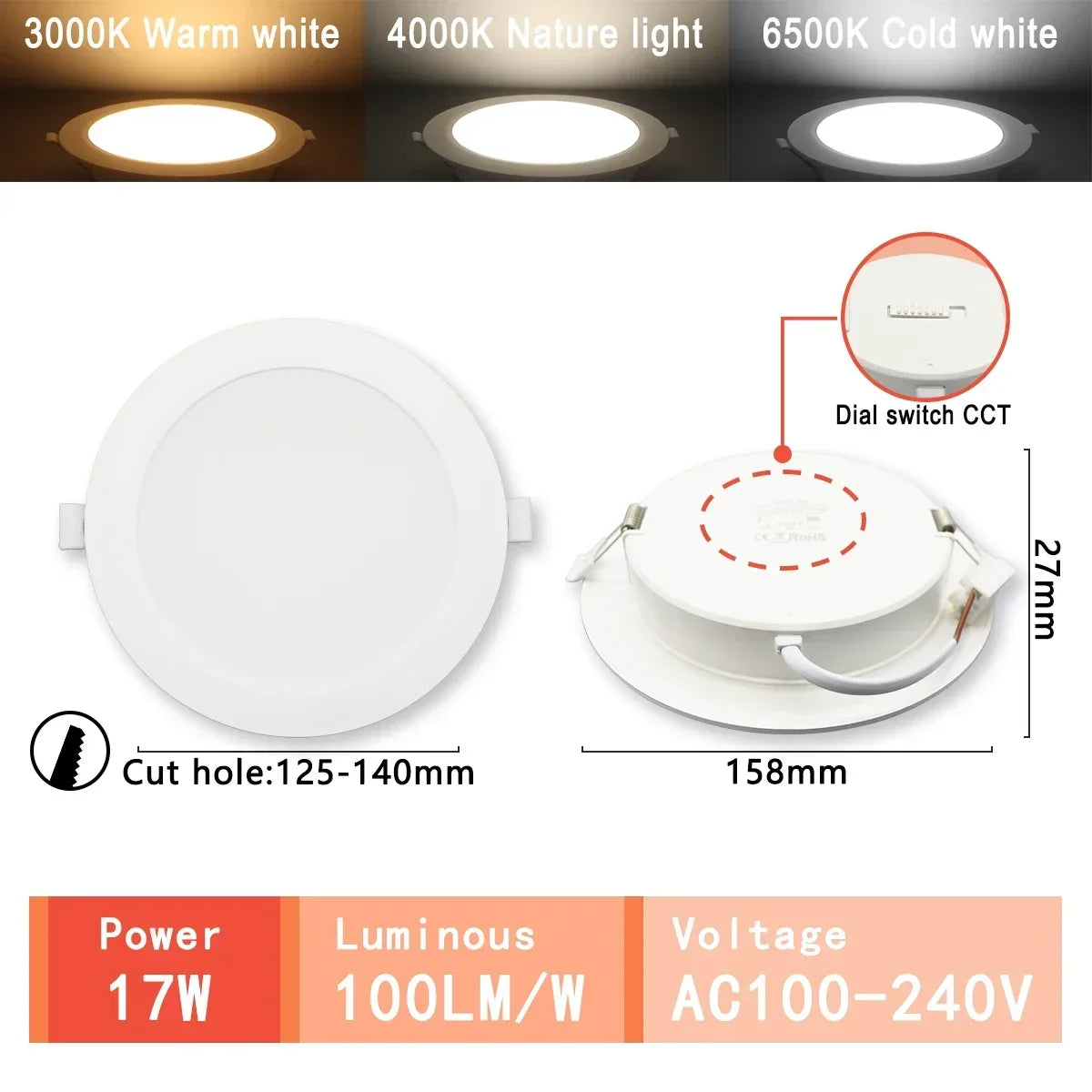 Spot LED blanc moderne 10W 14W 17W 20W 24W 6W câble adaptateur