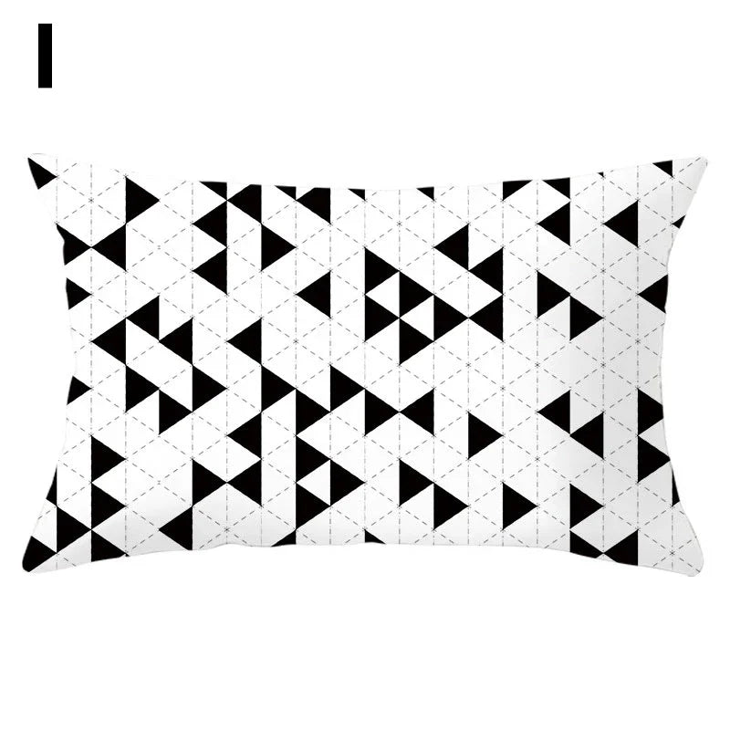 coussins géométriques motifs mandalas modernes polyester noir blanc minimaliste 30x50cm