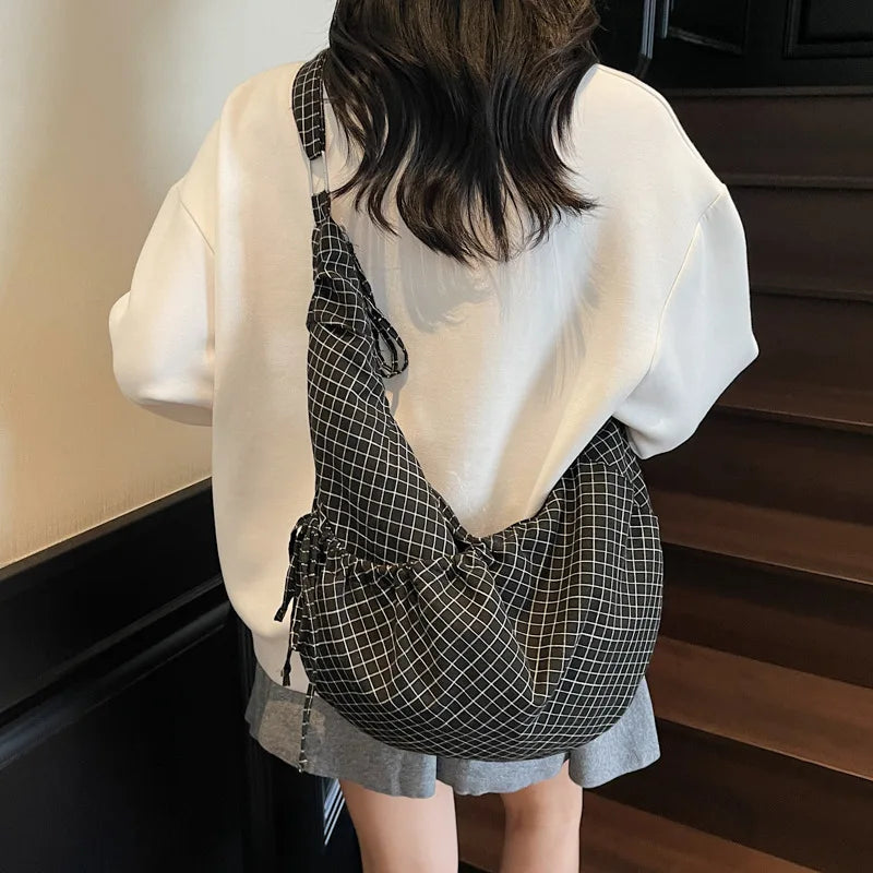 sac bandoulière femme toile carreaux bleu marine blanc four seasons casual poche téléphone fermeture